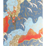 Papier Japonais 52 x 65,5 cm 100 g/m² Grues et cerisiers fond bleu